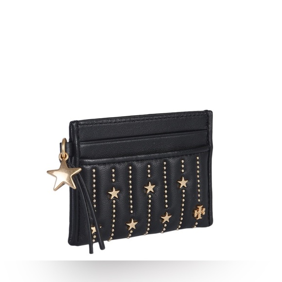 Tory Burch Black leather Card Holder with Gold Star Accents - Picture 2 of 7